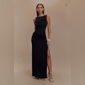 MESHKI Henley Slinky Drape Maxi Dress Black Wedding Guest NWT SOLD OUT Small